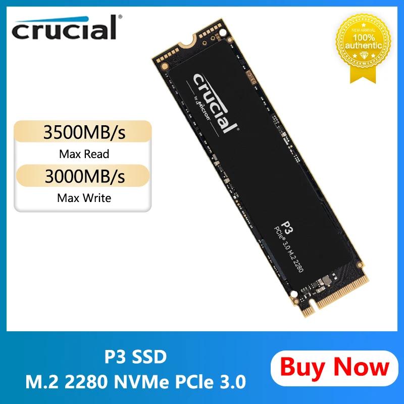 Crucial P3 PCIe 3.0 ָ Ʈ ̺,  Ʈ ũž, M.2 2280 3D NAND NVMe SSD, 500GB, 1T, 2TB, 4TB, ִ 3500MB/s б